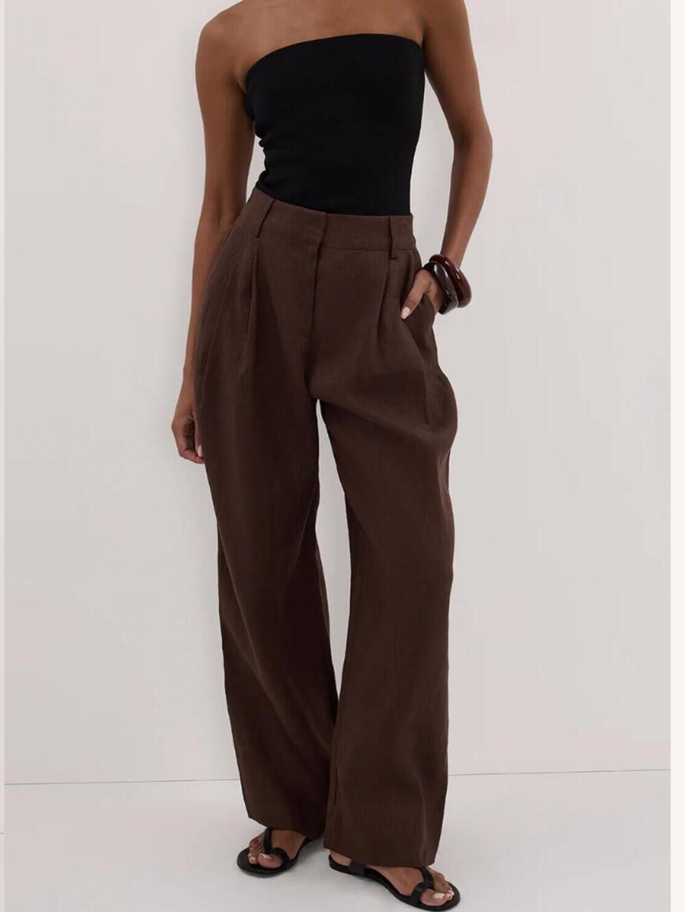Dissh Fran Cocoa Choc Linen Pant Size 4
